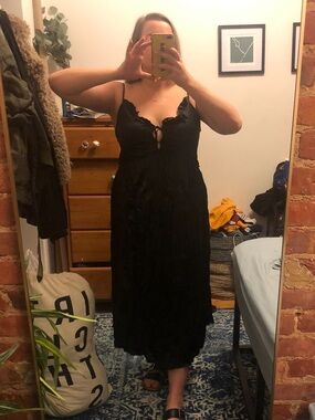 Black Satin Slip Dress with Adjustable Spaghetti Straps